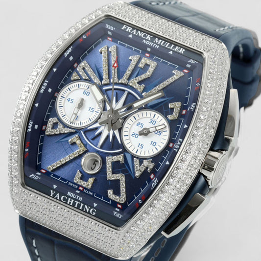 Franck Muller Vanguard V45 Chronograph Steel Blue Dial with Diamonds
