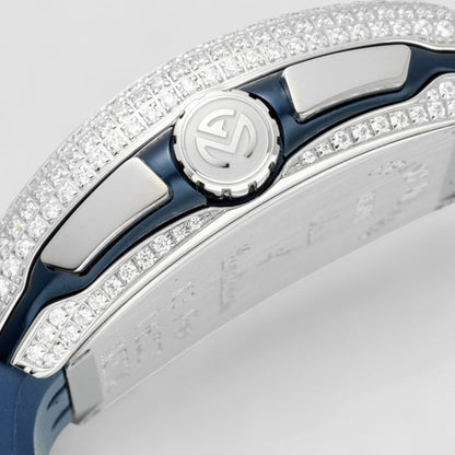 Franck Muller Vanguard V45 Chronograph فولاذي بمينا أزرق مرصّع بالألماس