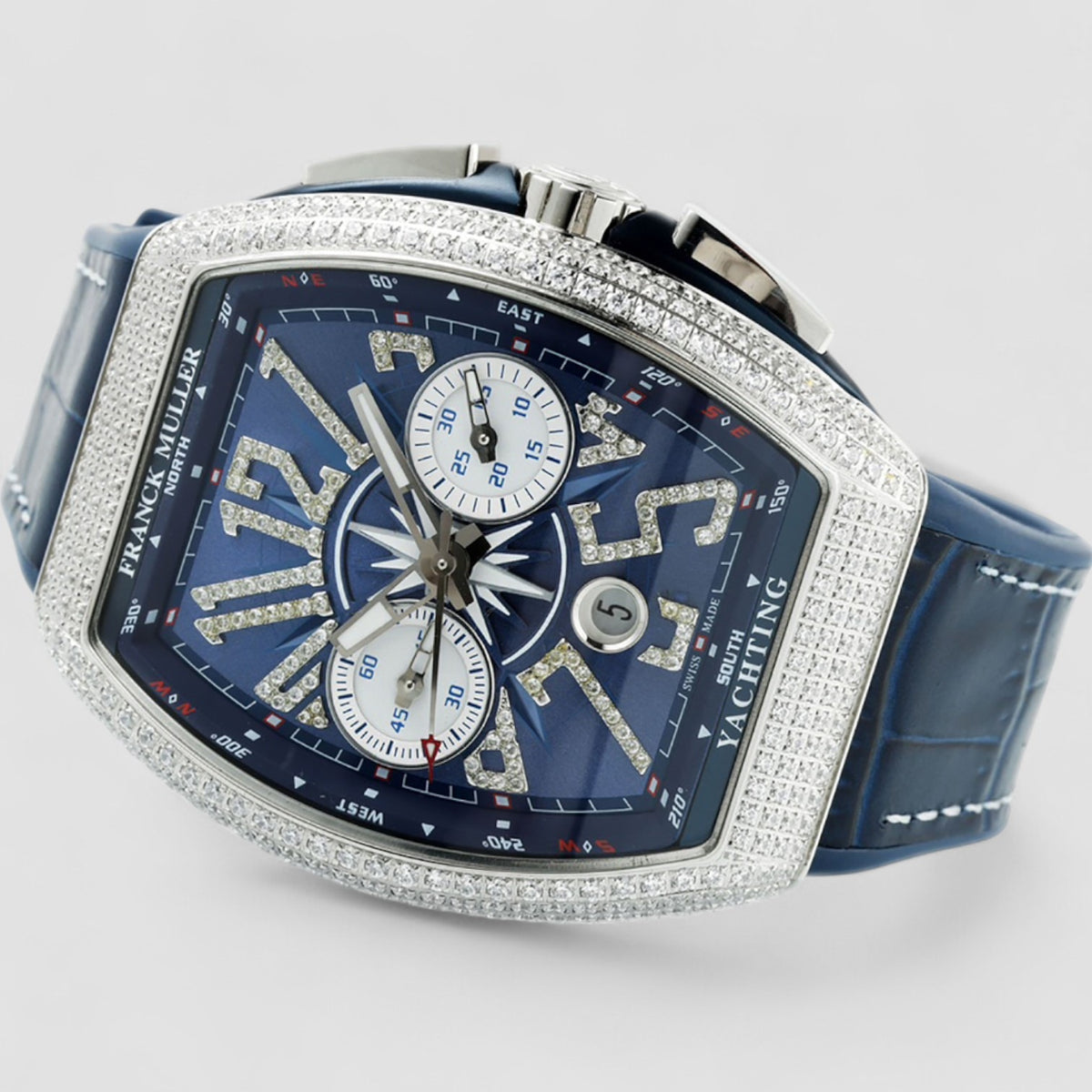 Franck Muller Vanguard V45 Chronograph فولاذي بمينا أزرق مرصّع بالألماس