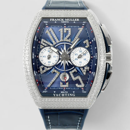 Franck Muller Vanguard V45 Chronograph فولاذي بمينا أزرق مرصّع بالألماس