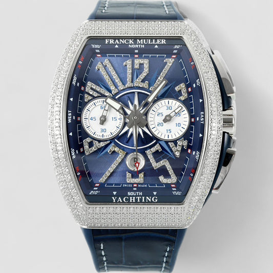 Franck Muller Vanguard V45 Chronograph Steel Blue Dial with Diamonds