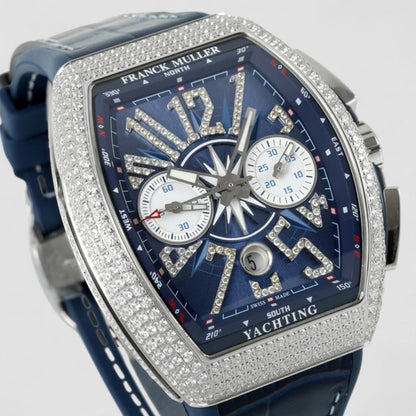 Franck Muller Vanguard V45 Chronograph فولاذي بمينا أزرق مرصّع بالألماس