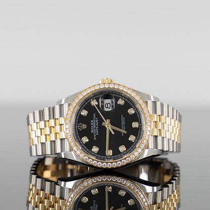 Rolex Datejust 36mm فولاذ وذهب أصفر مينا أسود مرصع بالألماس 126283RBR